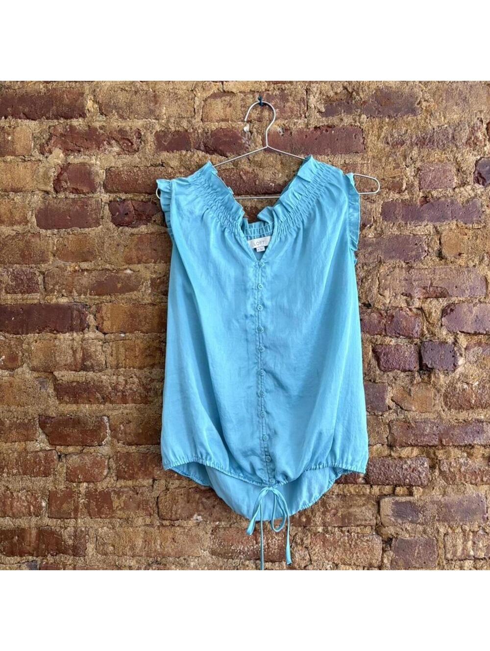 LOFT Bright Blue Ruched V-Neck Blouse